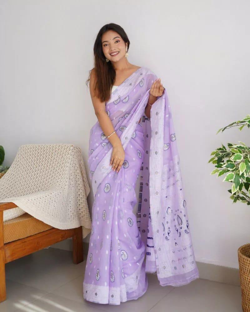 Noorika: Premium Soft Cotton Saree with Artistic Motifs And Luxe Accents