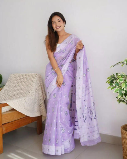 Noorika: Premium Soft Cotton Saree with Artistic Motifs And Luxe Accents