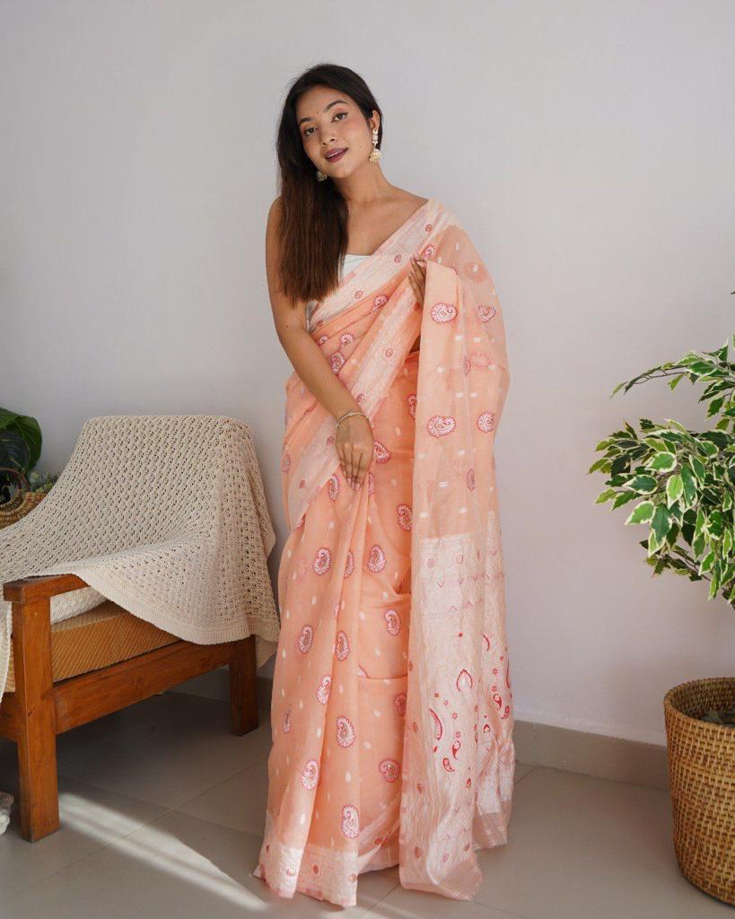 Noorika: Premium Soft Cotton Saree with Artistic Motifs And Luxe Accents