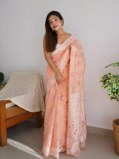 Noorika: Premium Soft Cotton Saree with Artistic Motifs And Luxe Accents