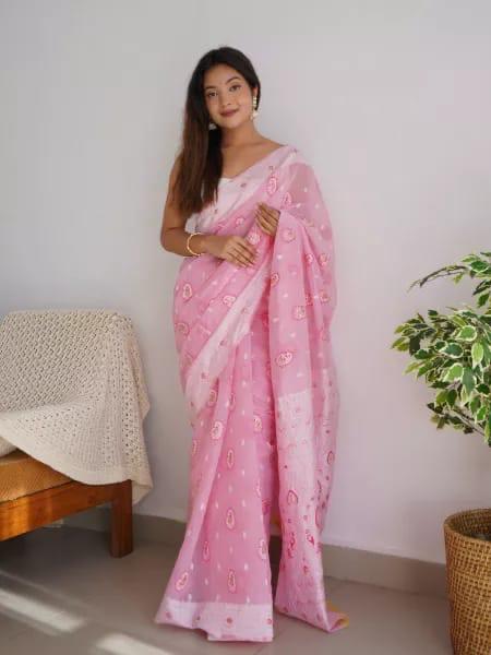 Noorika: Premium Soft Cotton Saree with Artistic Motifs And Luxe Accents