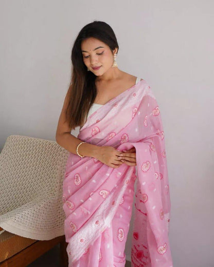 Noorika: Premium Soft Cotton Saree with Artistic Motifs And Luxe Accents