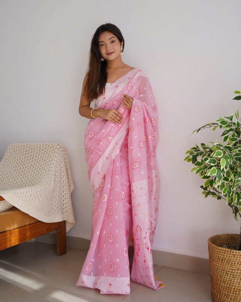 Noorika: Premium Soft Cotton Saree with Artistic Motifs And Luxe Accents