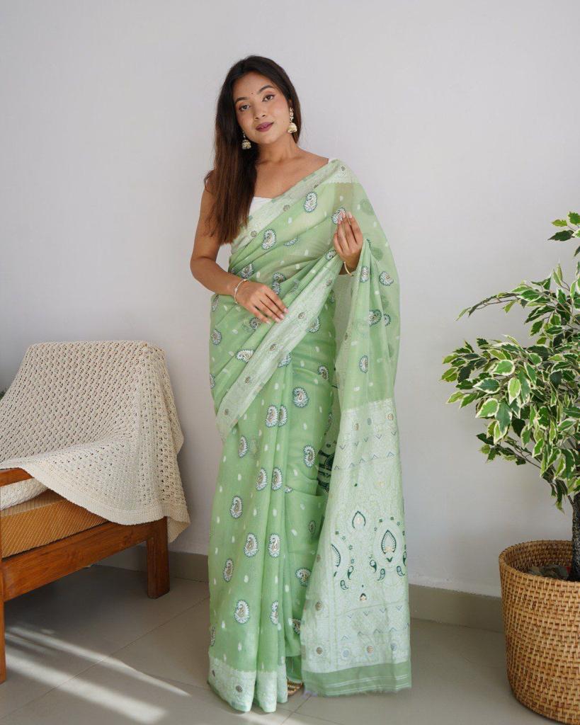 Noorika: Premium Soft Cotton Saree with Artistic Motifs And Luxe Accents