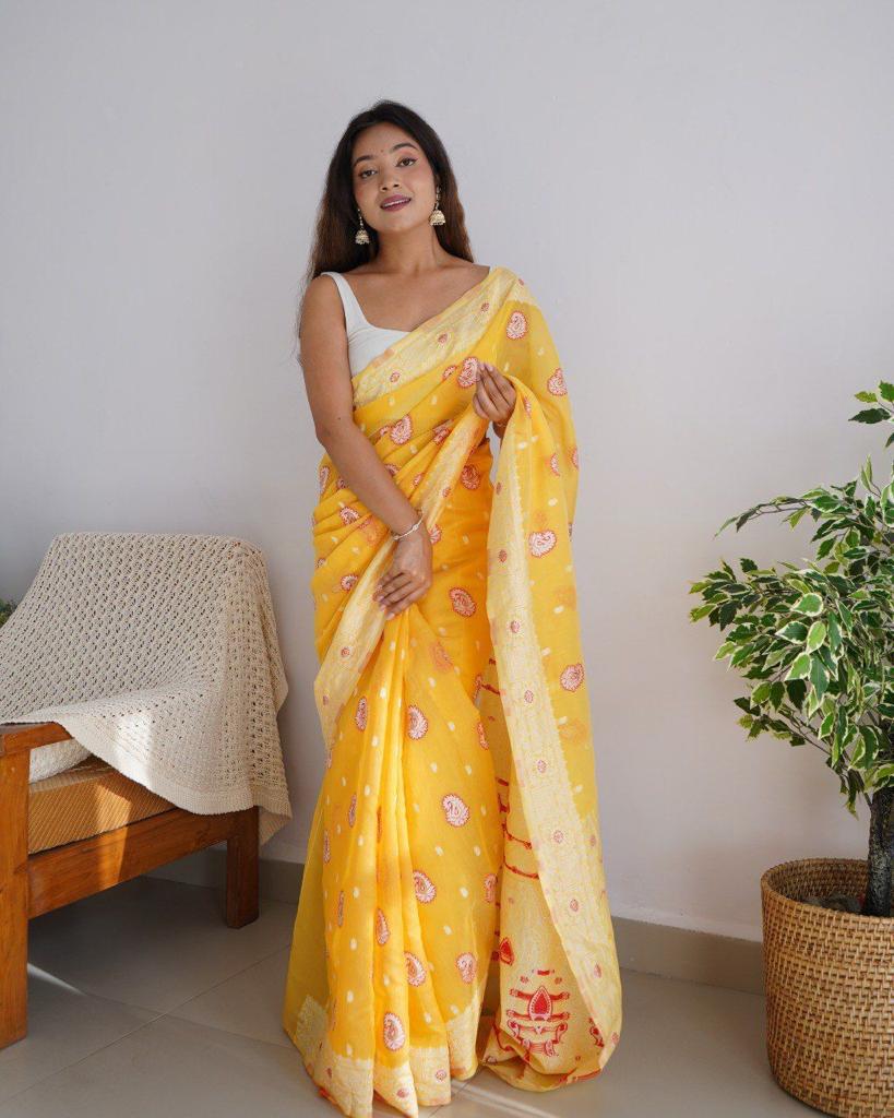 Noorika: Premium Soft Cotton Saree with Artistic Motifs And Luxe Accents