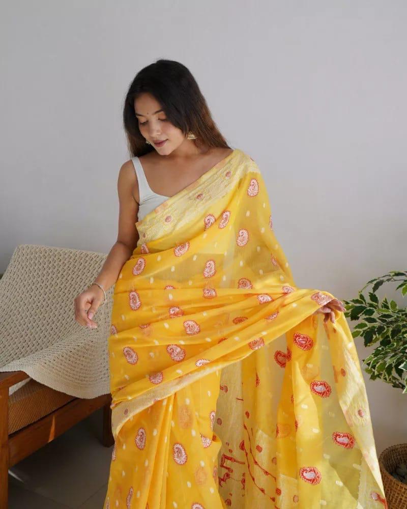 Noorika: Premium Soft Cotton Saree with Artistic Motifs And Luxe Accents