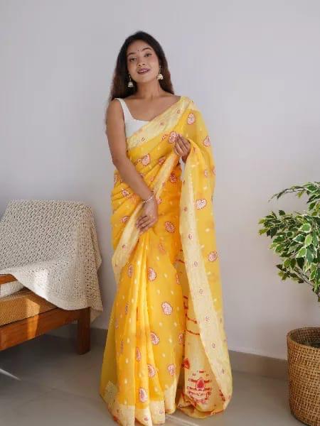 Noorika: Premium Soft Cotton Saree with Artistic Motifs And Luxe Accents