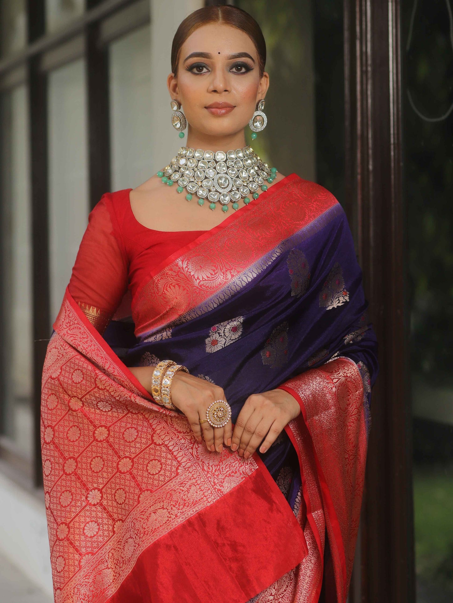 Golden Brocade Banarasi – Silk Woven Grandeur with Zari Detailing