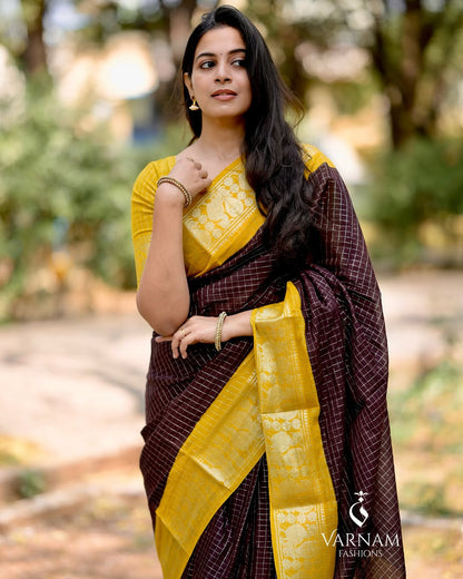 Banarasi Check Weave – Silk Saree with Jacquard Texture And Ornate Border Work-Minimum Qty -10 Pic