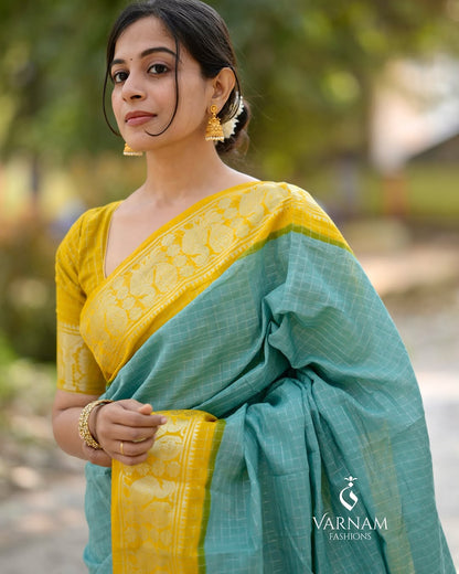 Banarasi Check Weave – Silk Saree with Jacquard Texture And Ornate Border Work-Minimum Qty -10 Pic