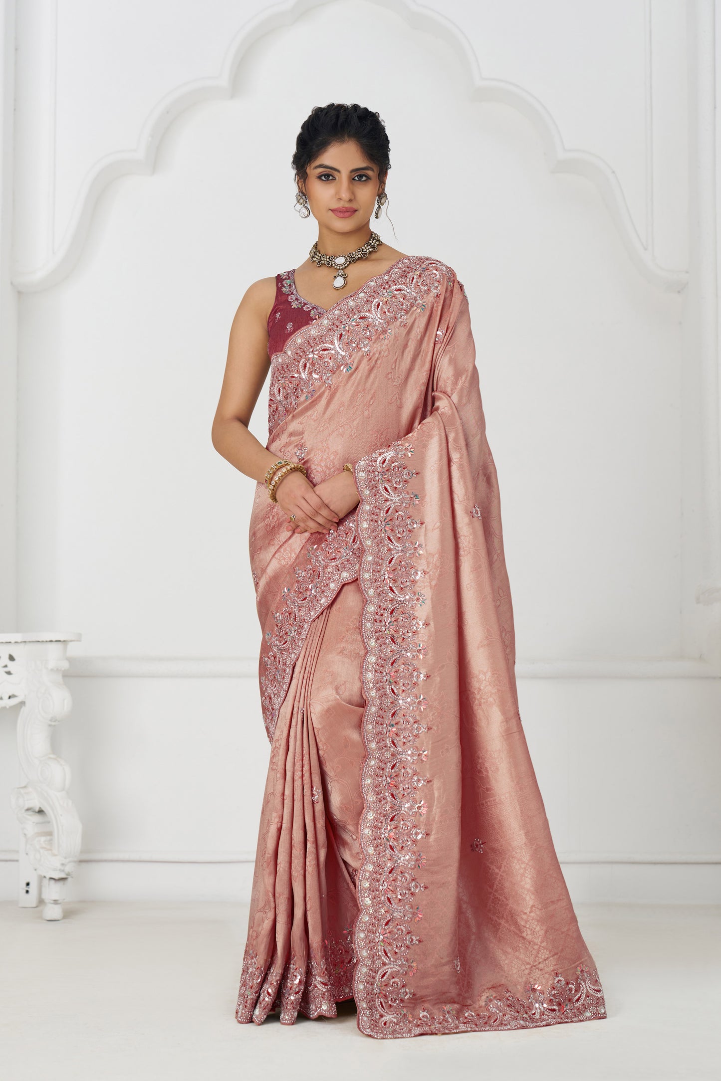 Luxe Dola Saree with Glam Paisley Sequins And Sparkle Stones And Unstiched Blouse