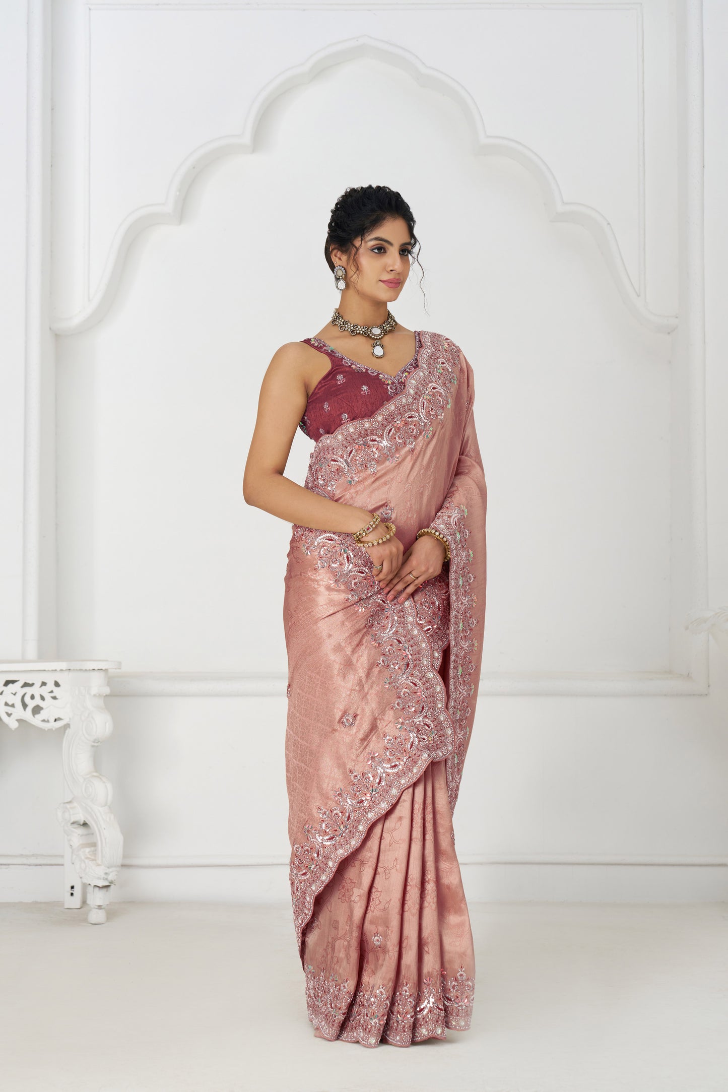 Luxe Dola Saree with Glam Paisley Sequins And Sparkle Stones And Unstiched Blouse
