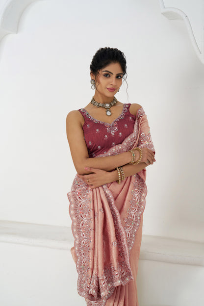 Luxe Dola Saree with Glam Paisley Sequins And Sparkle Stones And Unstiched Blouse