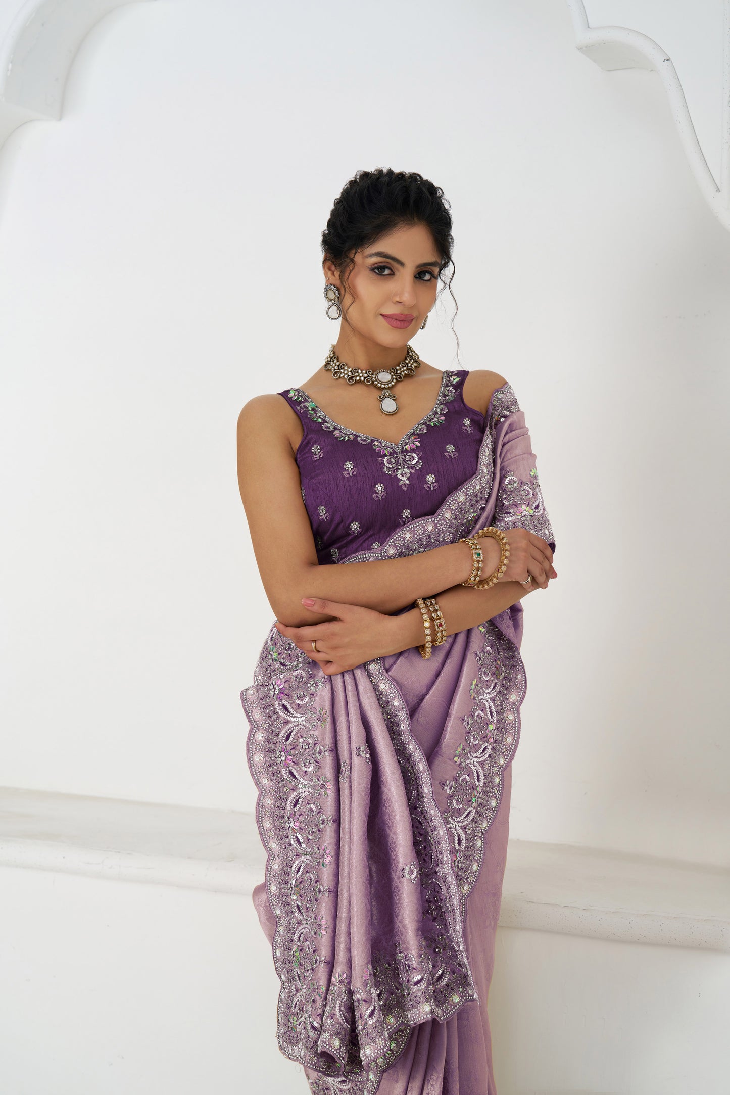 Luxe Dola Saree with Glam Paisley Sequins And Sparkle Stones And Unstiched Blouse