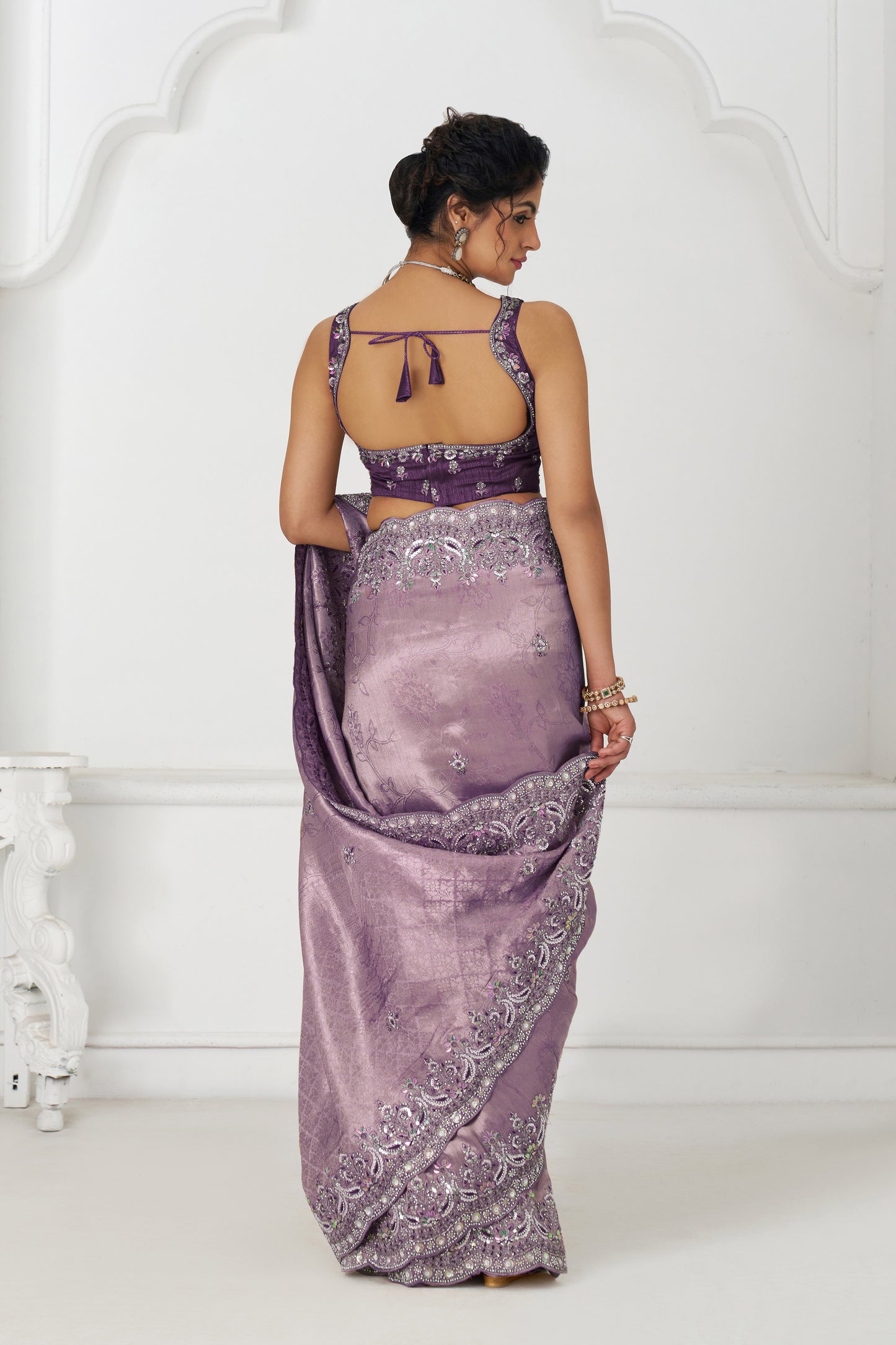 Luxe Dola Saree with Glam Paisley Sequins And Sparkle Stones And Unstiched Blouse