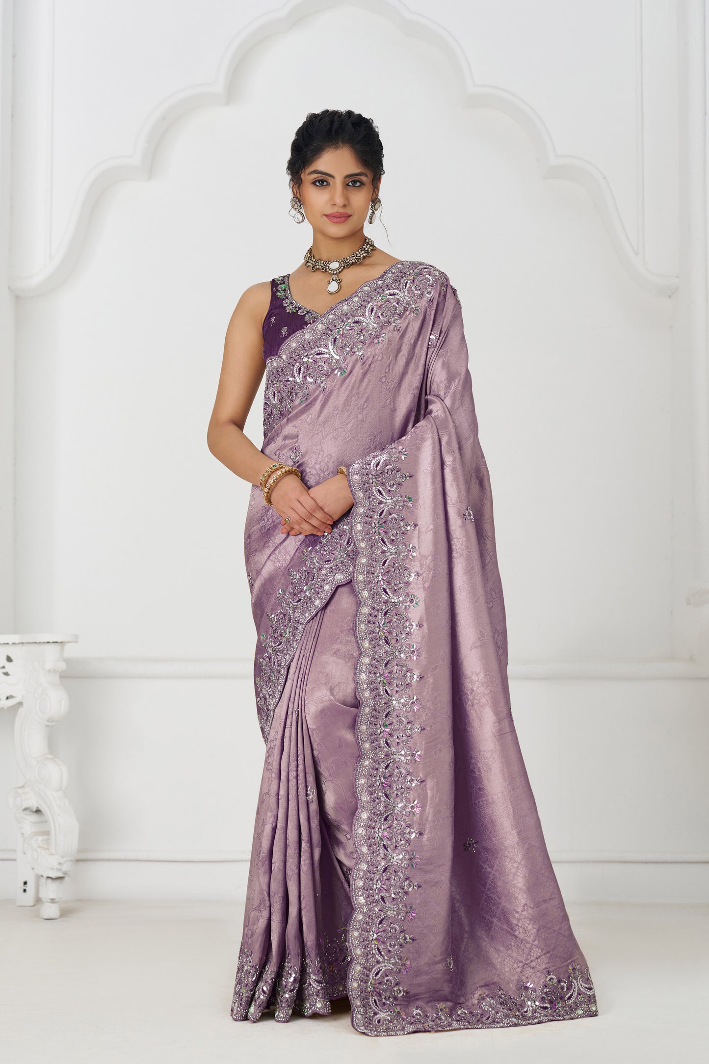 Luxe Dola Saree with Glam Paisley Sequins And Sparkle Stones And Unstiched Blouse