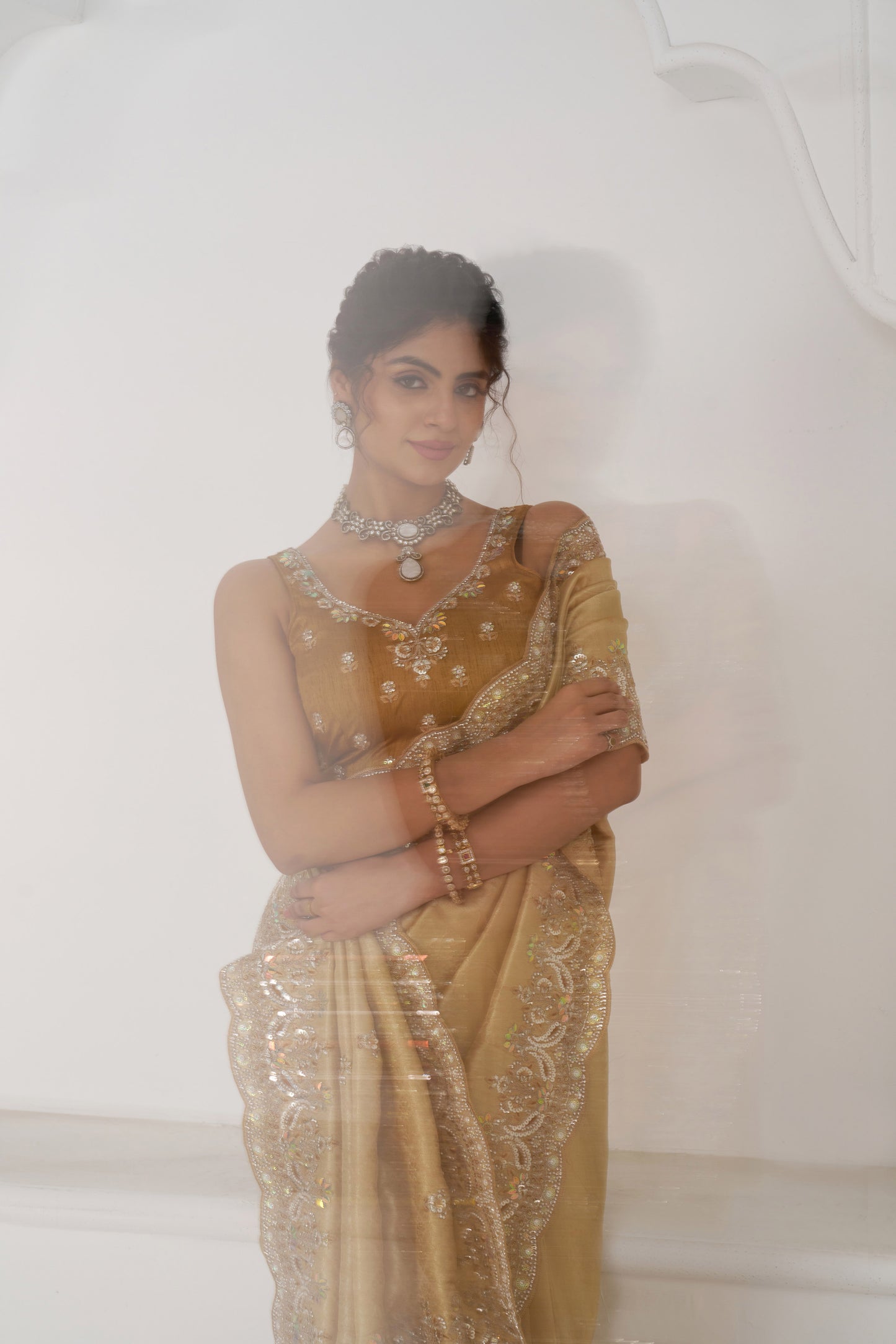 Luxe Dola Saree with Glam Paisley Sequins And Sparkle Stones And Unstiched Blouse