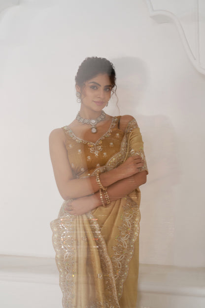 Luxe Dola Saree with Glam Paisley Sequins And Sparkle Stones And Unstiched Blouse