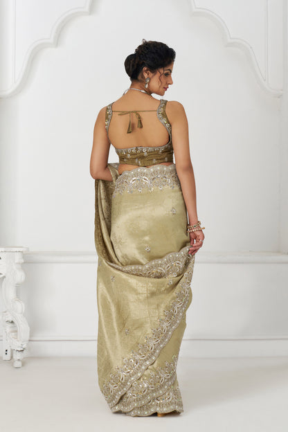 Luxe Dola Saree with Glam Paisley Sequins And Sparkle Stones And Unstiched Blouse