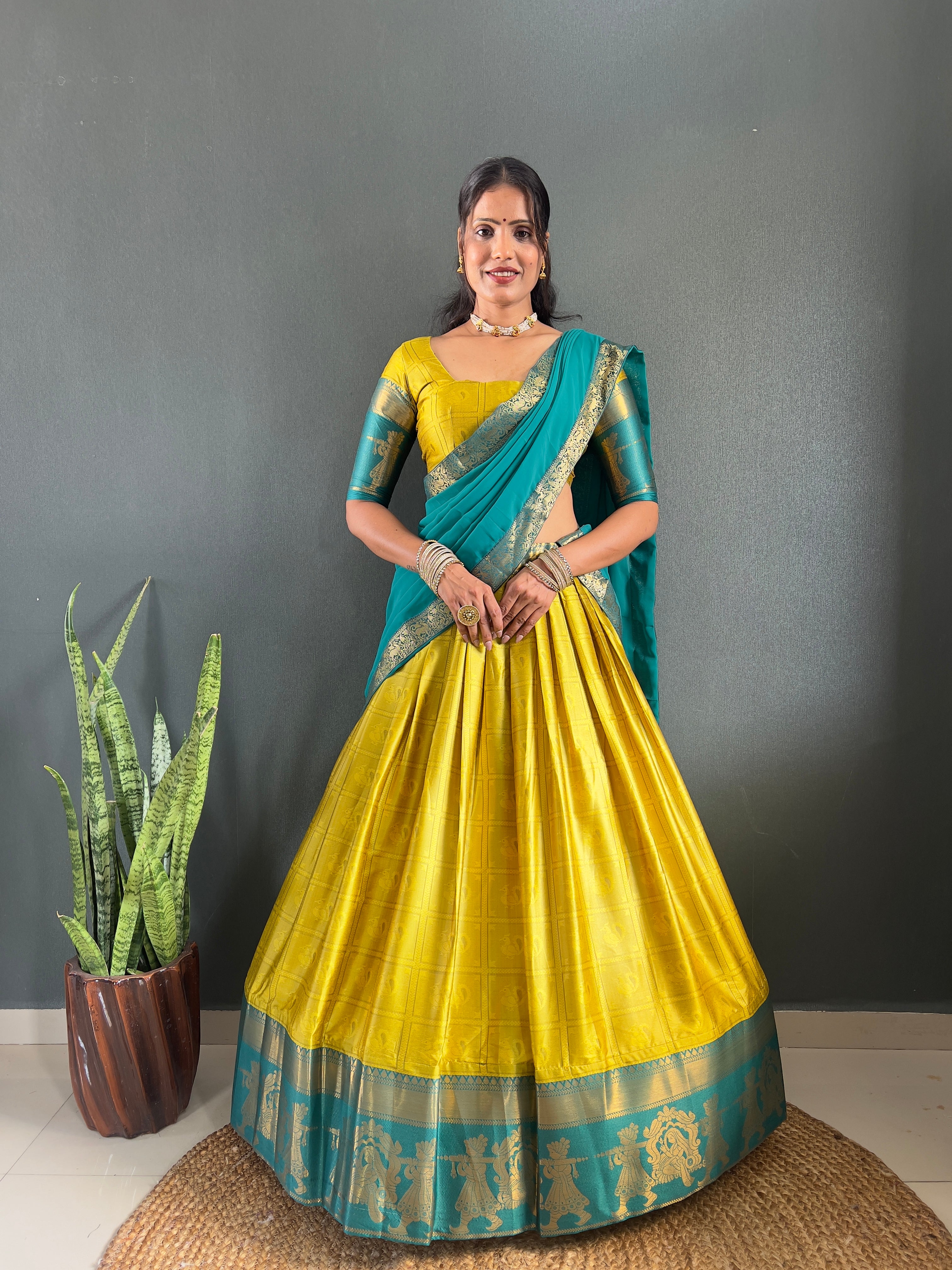 2025 Beseseller Lemon And Rama Cotton Lehenga With Unstiched Blouse And Contrast Dupatta