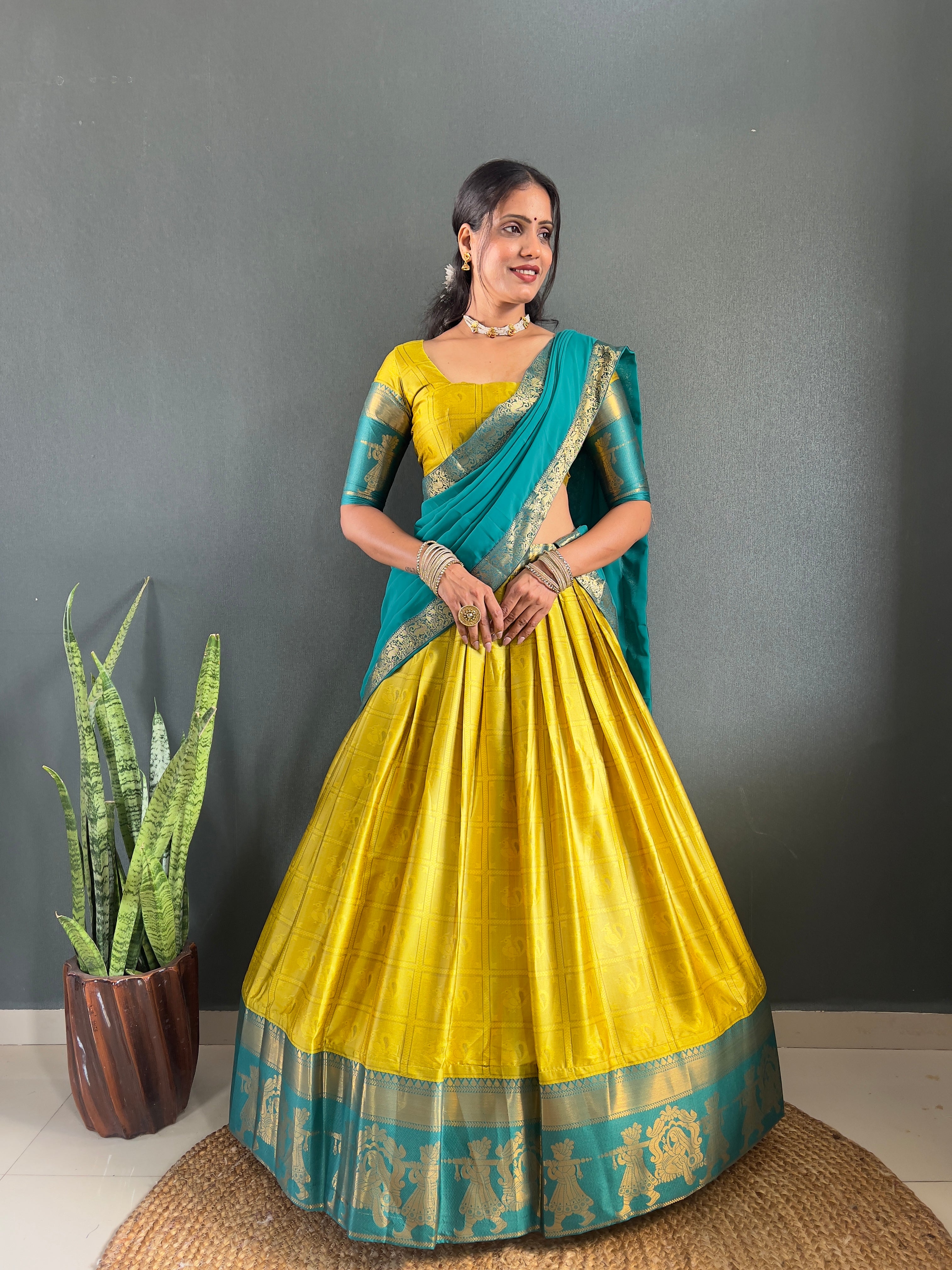 2025 Beseseller Lemon And Rama Cotton Lehenga With Unstiched Blouse And Contrast Dupatta