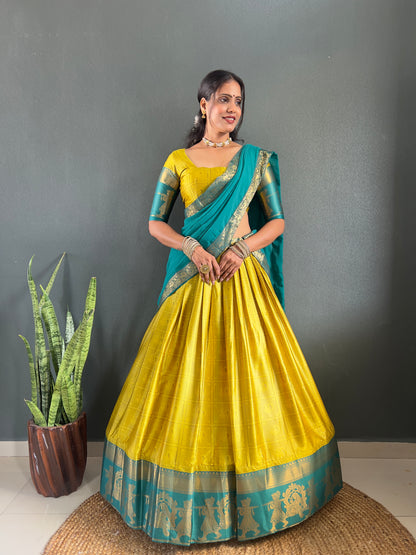 2025 Beseseller Lemon And Rama Cotton Lehenga With Unstiched Blouse And Contrast Dupatta
