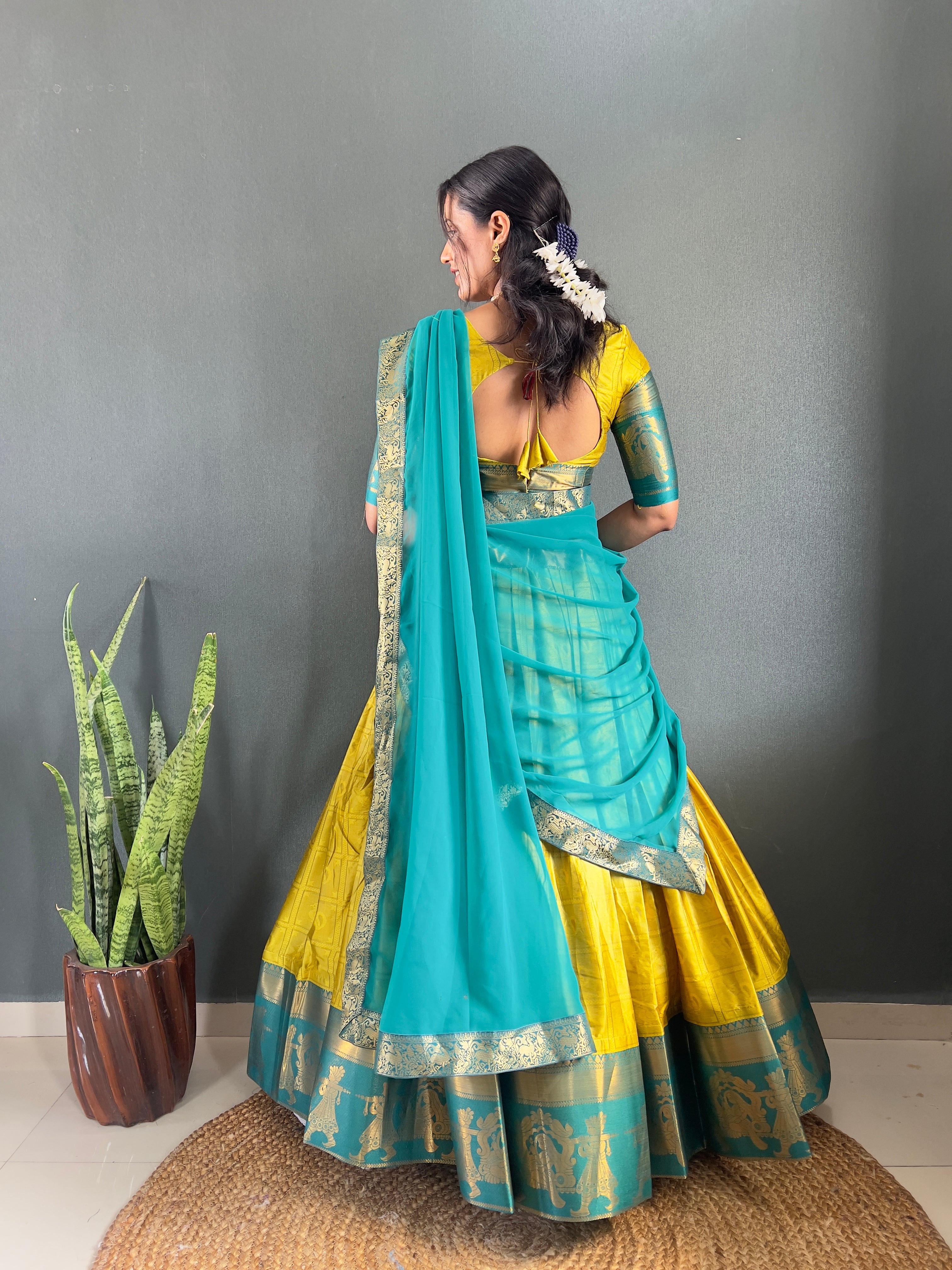 2025 Beseseller Lemon And Rama Cotton Lehenga With Unstiched Blouse And Contrast Dupatta