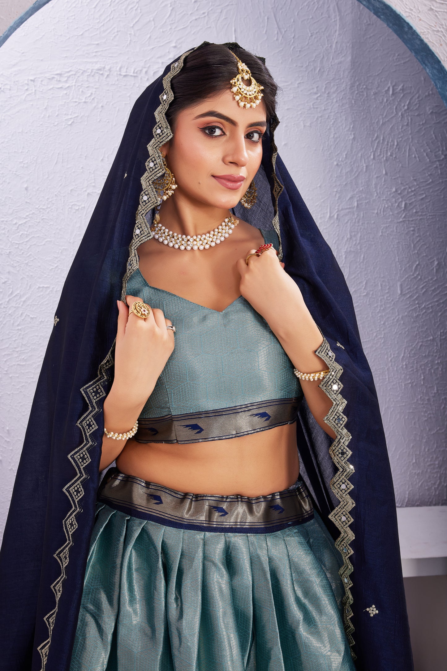 Attractive Borad Work Jacquard Silk Lehenga with Unstitched Blouse Cut Border Dupatta