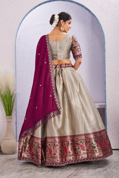 Attractive Borad Work Jacquard Silk Lehenga with Unstitched Blouse Cut Border Dupatta