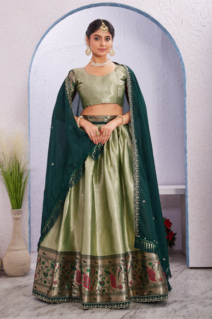 Attractive Borad Work Jacquard Silk Lehenga with Unstitched Blouse Cut Border Dupatta