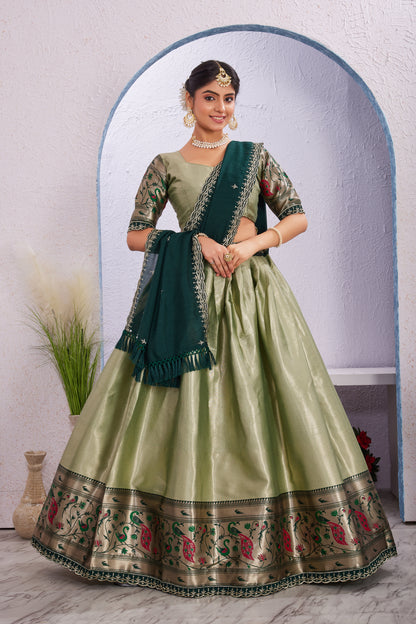 Attractive Borad Work Jacquard Silk Lehenga with Unstitched Blouse Cut Border Dupatta