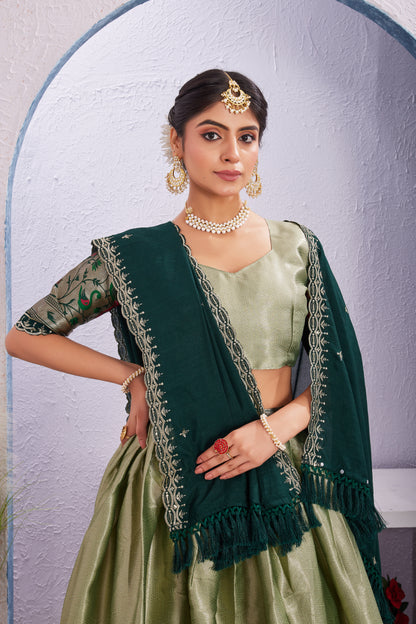 Attractive Borad Work Jacquard Silk Lehenga with Unstitched Blouse Cut Border Dupatta