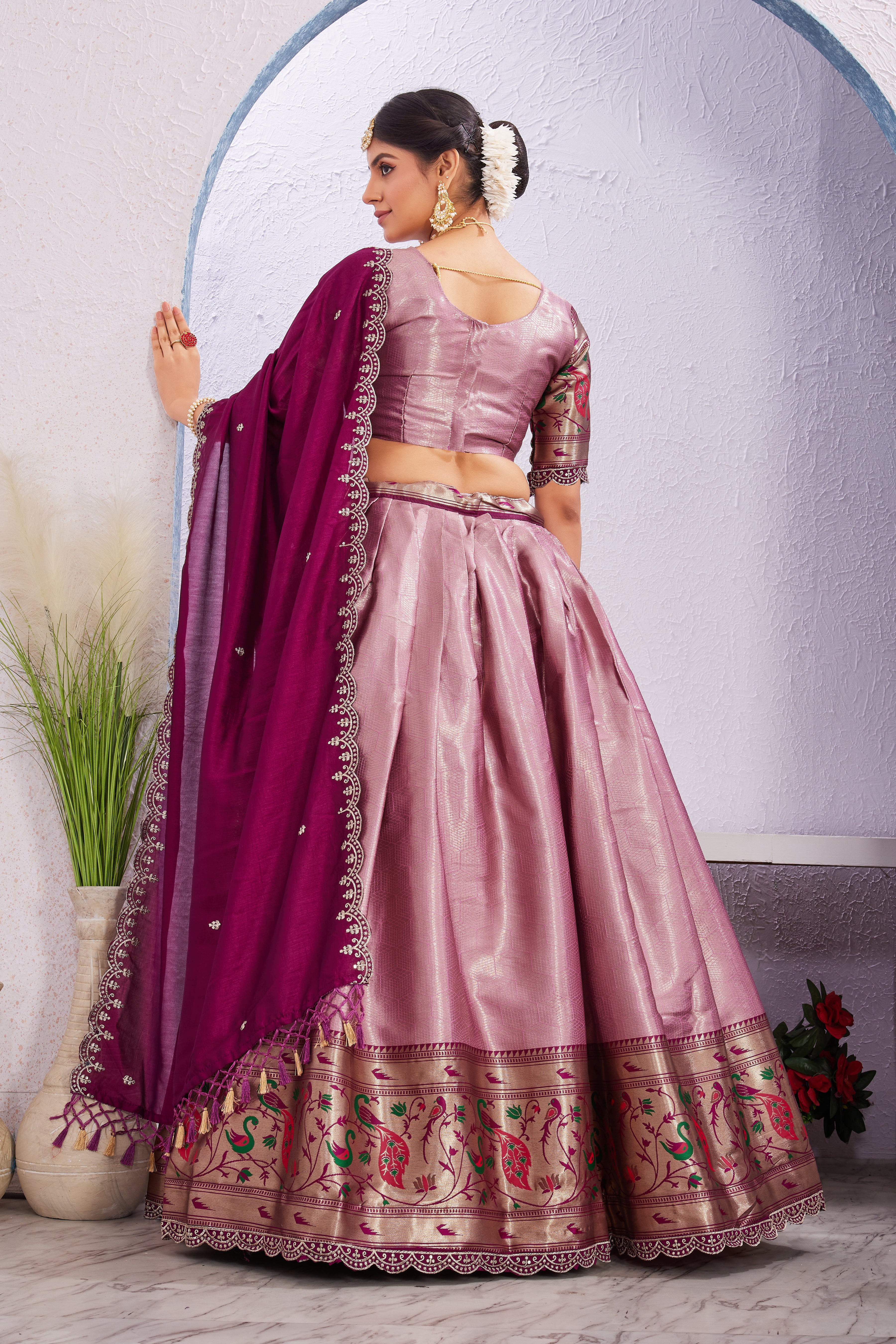 Attractive Borad Work Jacquard Silk Lehenga with Unstitched Blouse Cut Border Dupatta