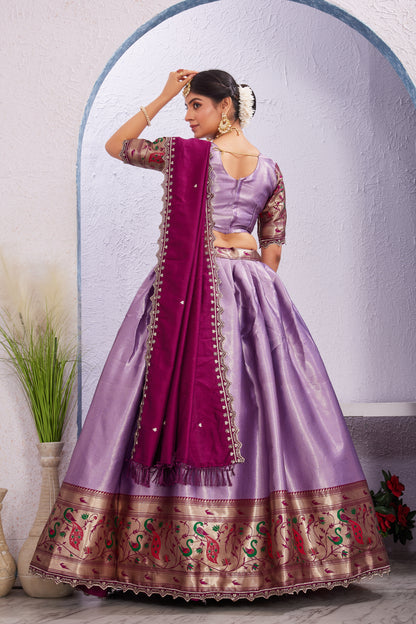 Attractive Borad Work Jacquard Silk Lehenga with Unstitched Blouse Cut Border Dupatta