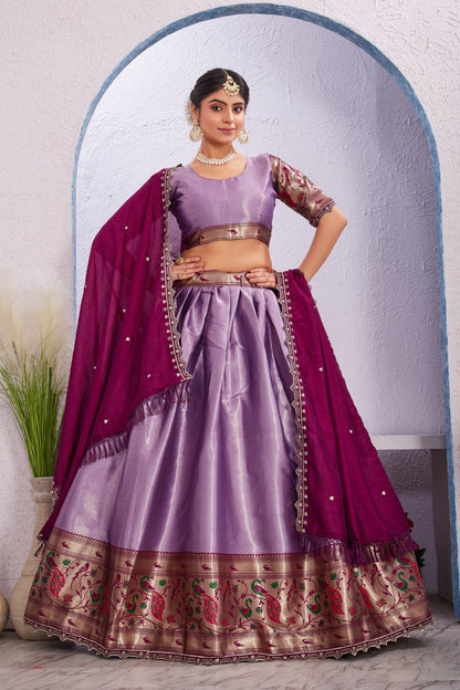Attractive Borad Work Jacquard Silk Lehenga with Unstitched Blouse Cut Border Dupatta