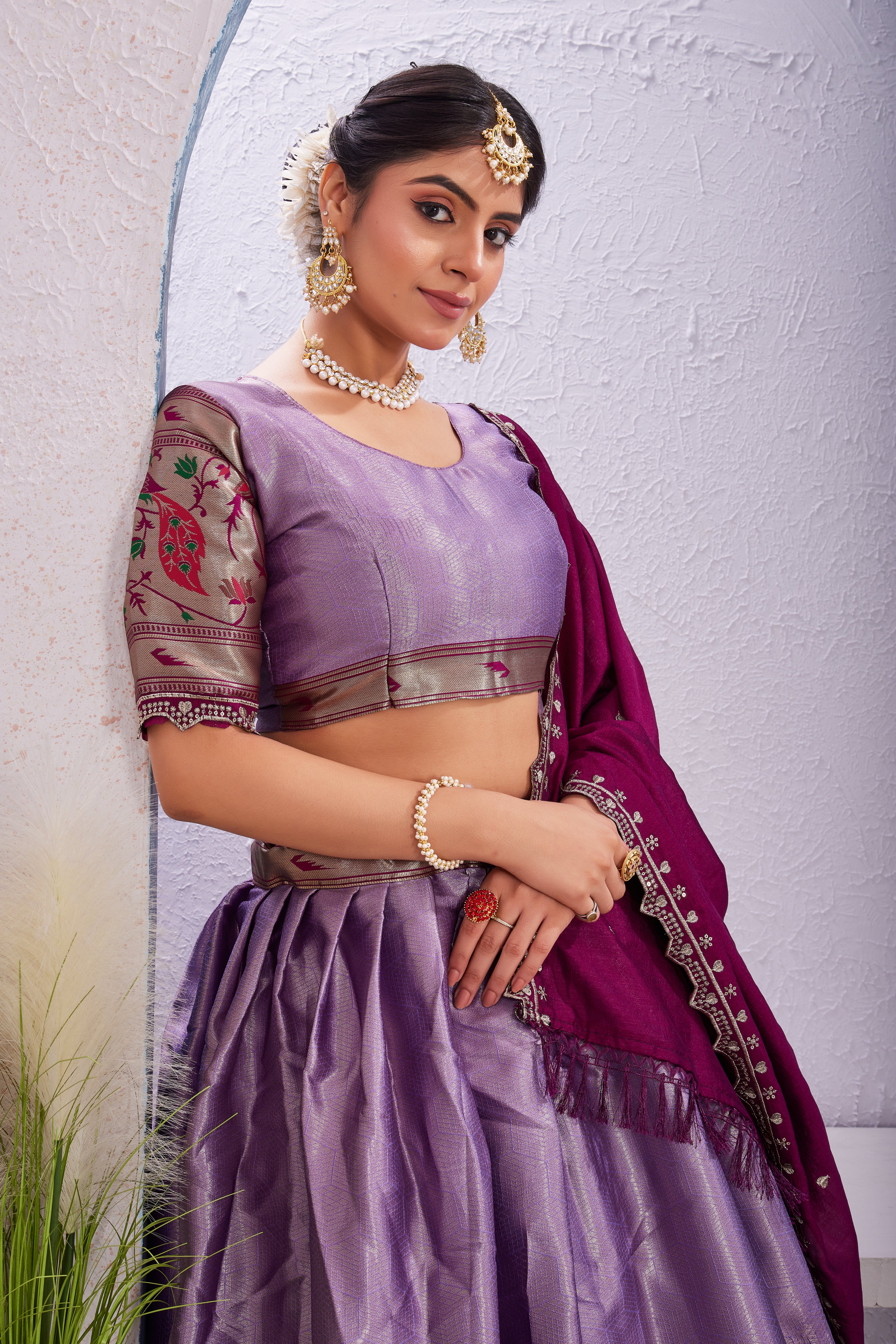 Attractive Borad Work Jacquard Silk Lehenga with Unstitched Blouse Cut Border Dupatta