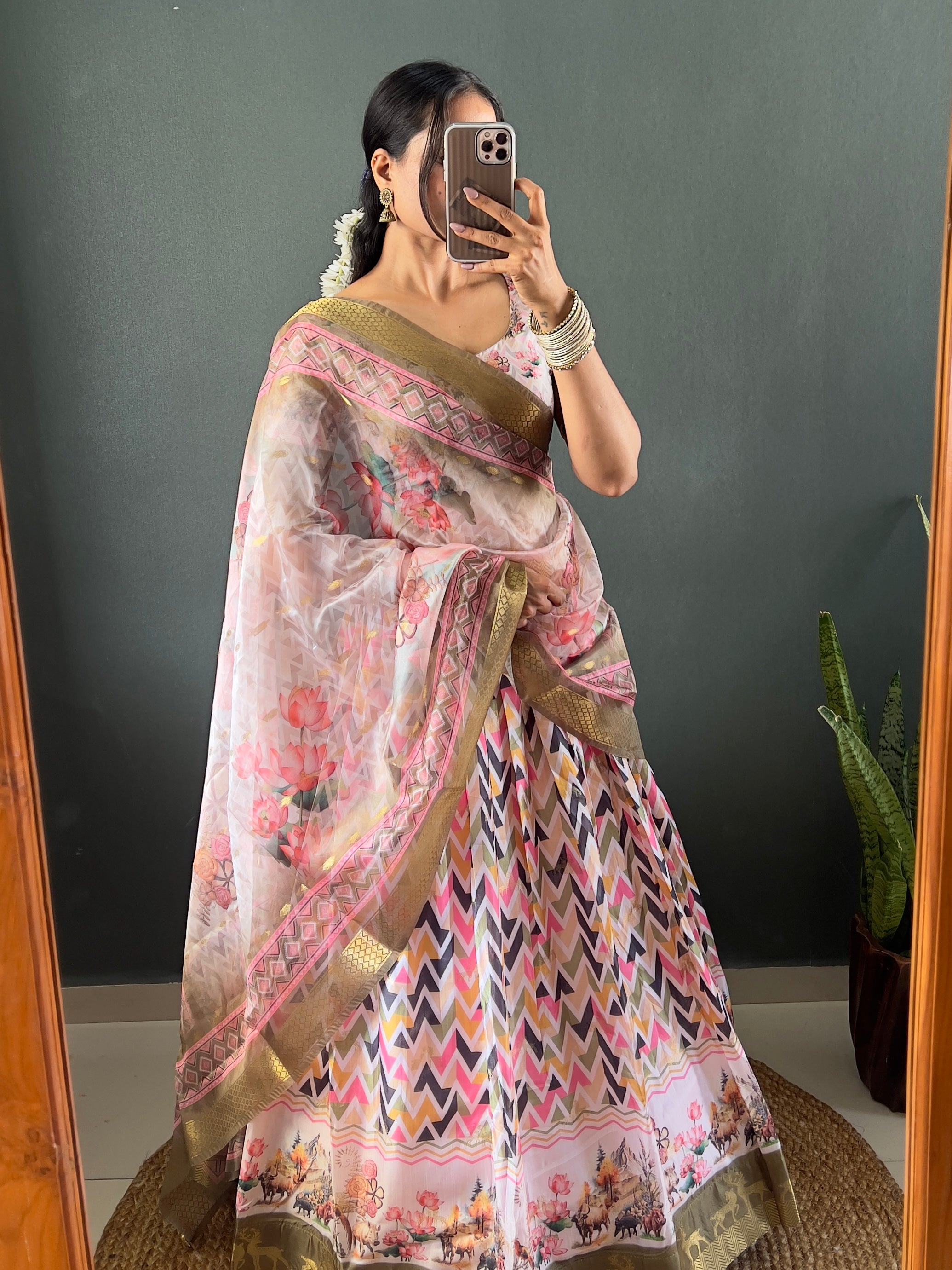 Top Selling Traditional Dola Silk Lehenga with Unstitched Blouse Cut Border Dupatta