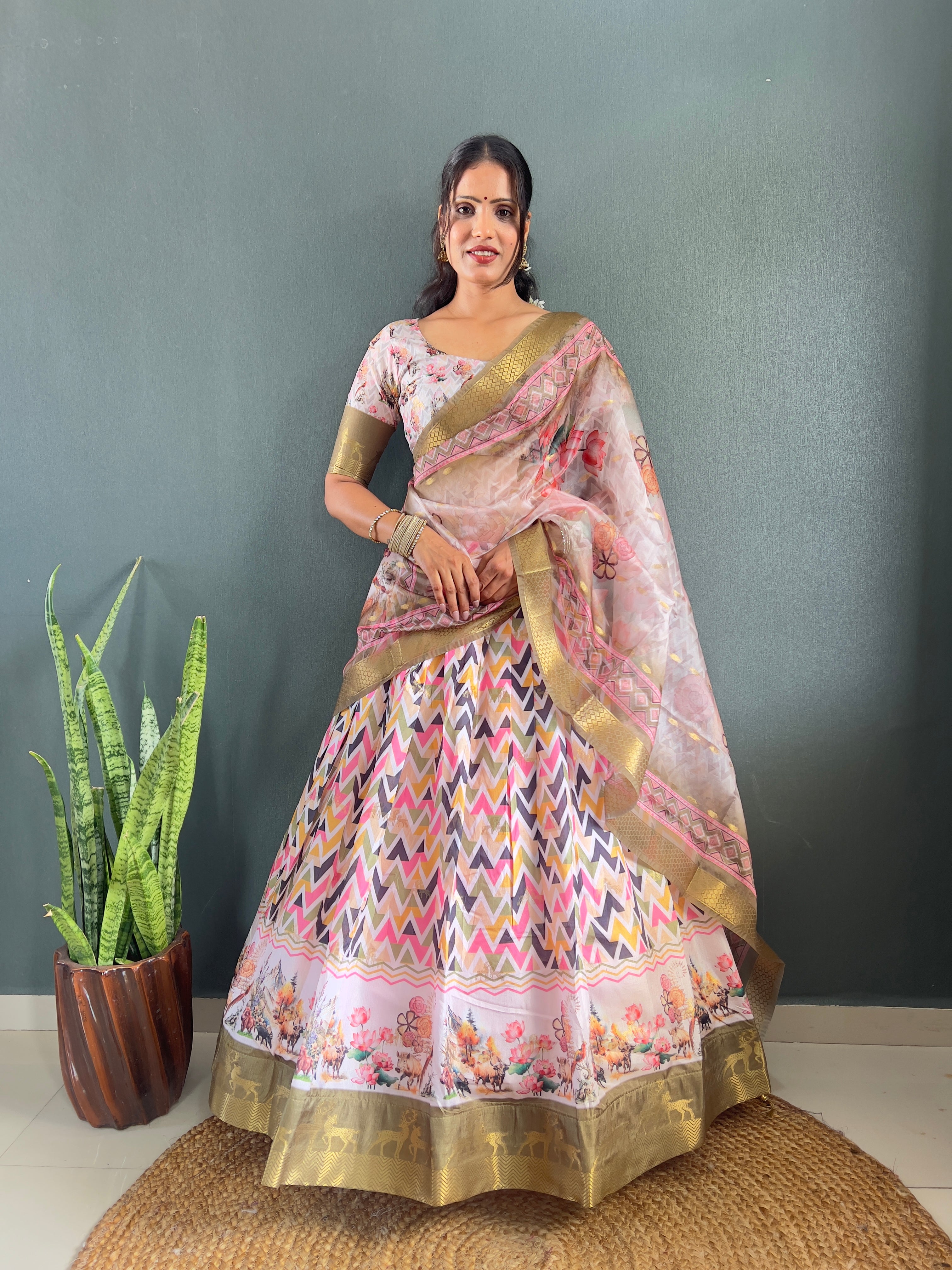 Top Selling Traditional Dola Silk Lehenga with Unstitched Blouse Cut Border Dupatta