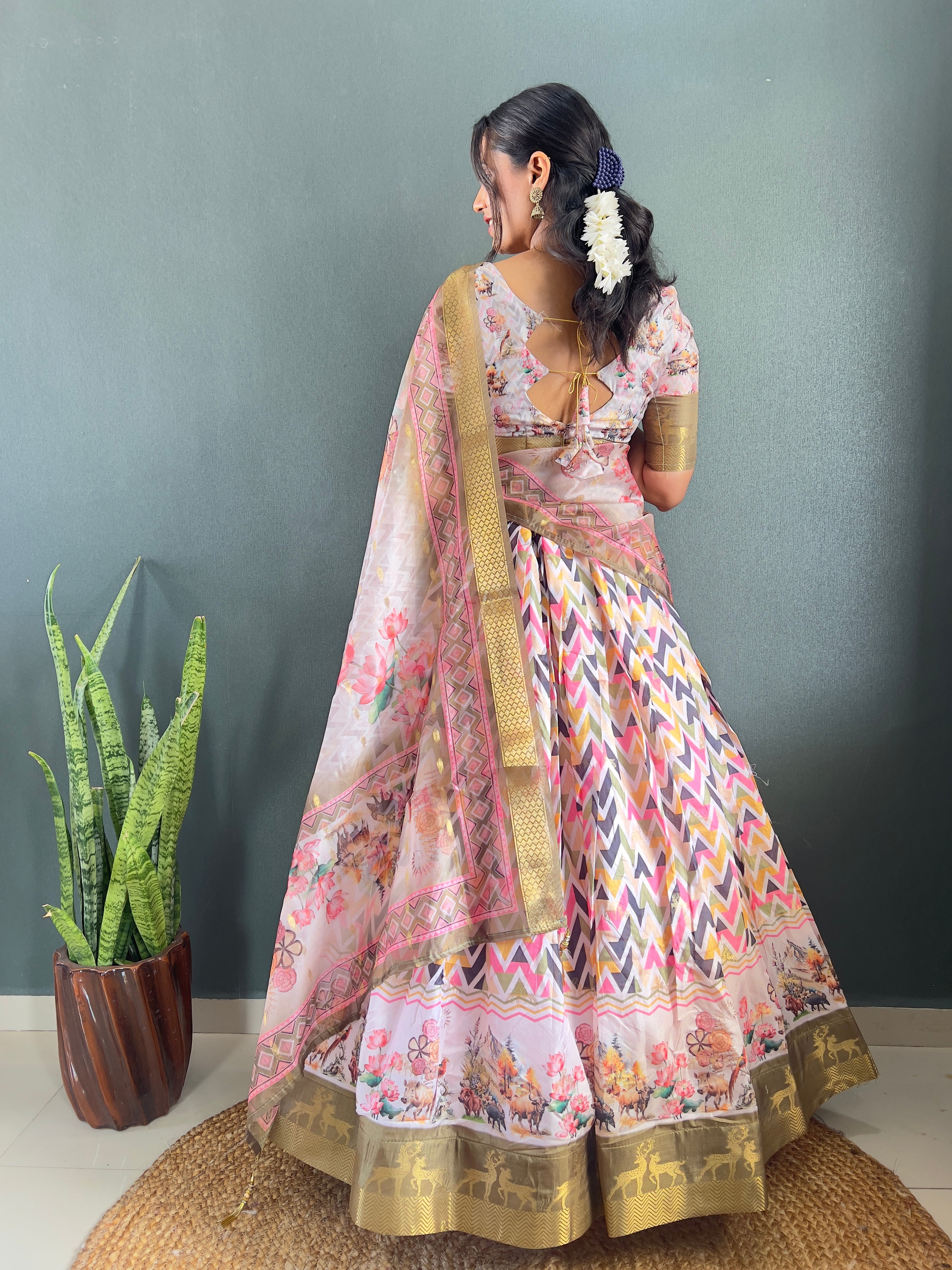 Top Selling Traditional Dola Silk Lehenga with Unstitched Blouse Cut Border Dupatta
