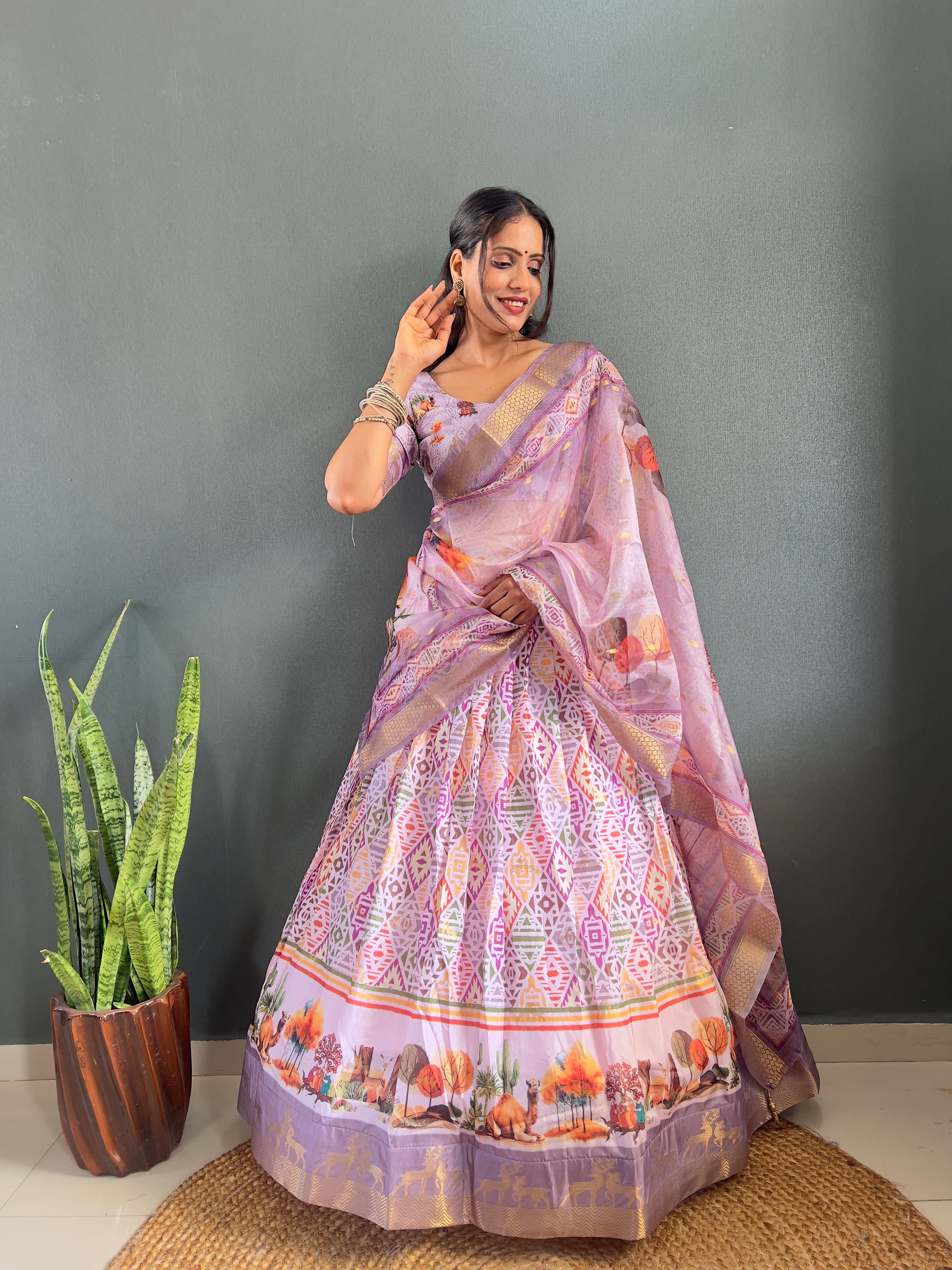 Top Selling Traditional Dola Silk Lehenga with Unstitched Blouse Cut Border Dupatta