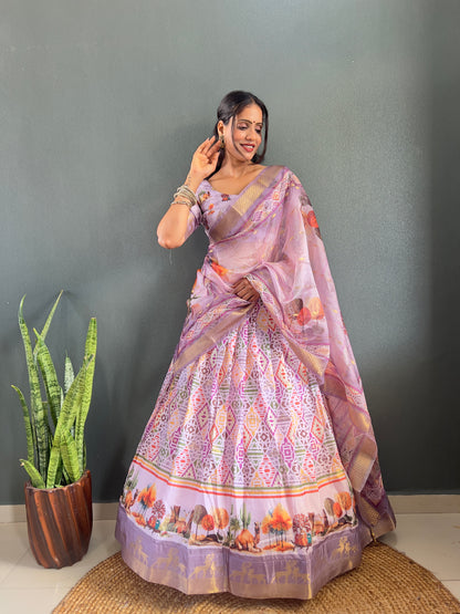 Top Selling Traditional Dola Silk Lehenga with Unstitched Blouse Cut Border Dupatta