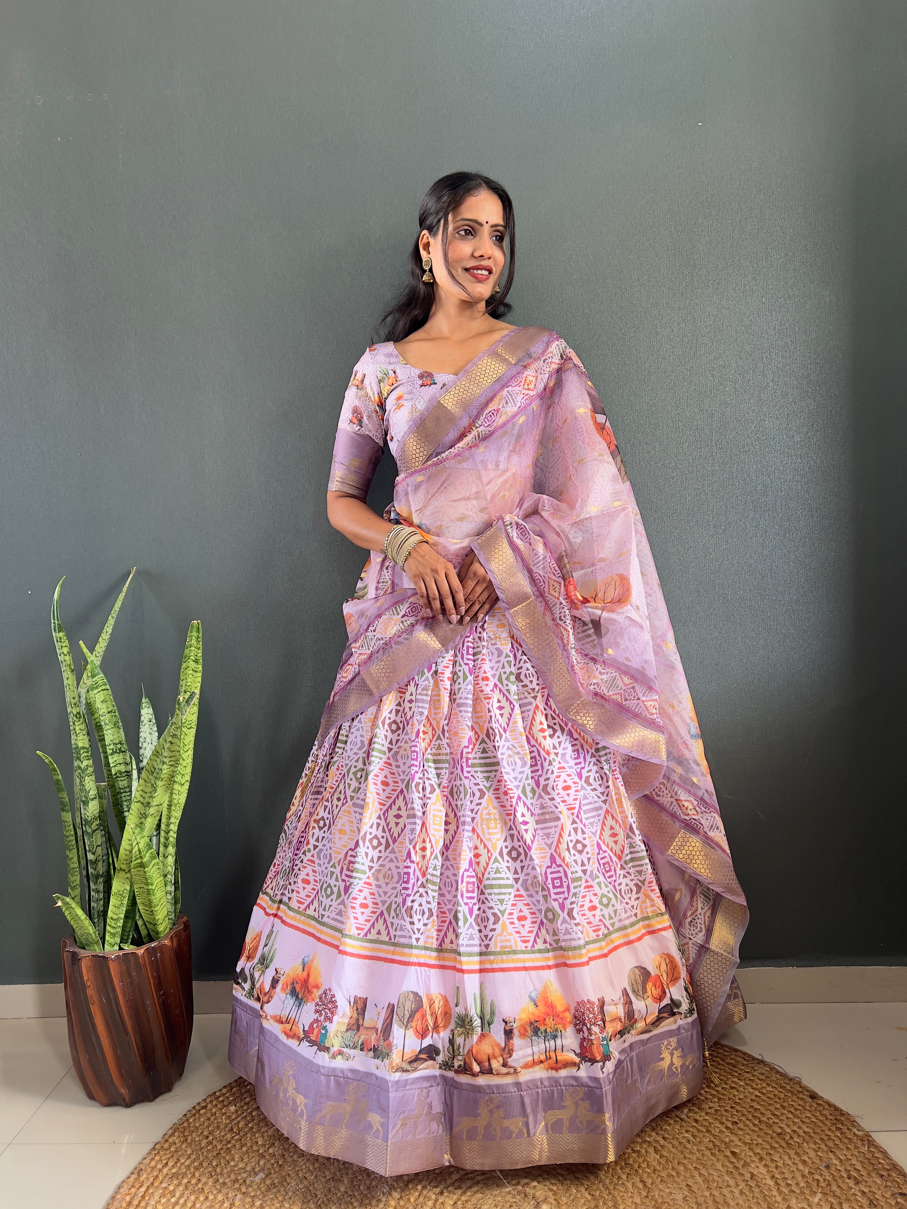 Top Selling Traditional Dola Silk Lehenga with Unstitched Blouse Cut Border Dupatta