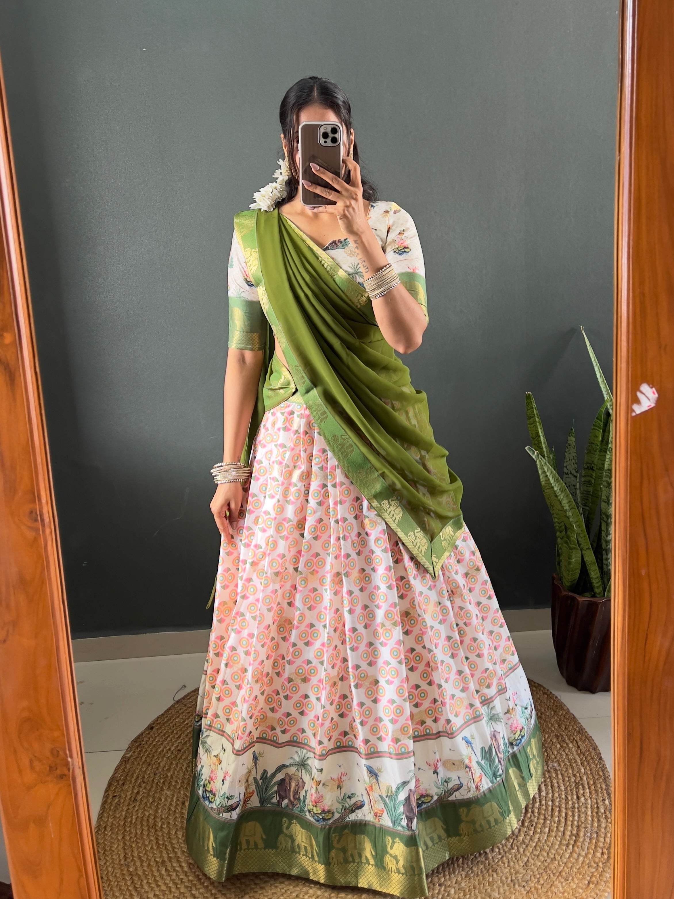 Beautiful Patola And Gorgeous Border Work Lehega With Unstitched Blouse and Dupatta