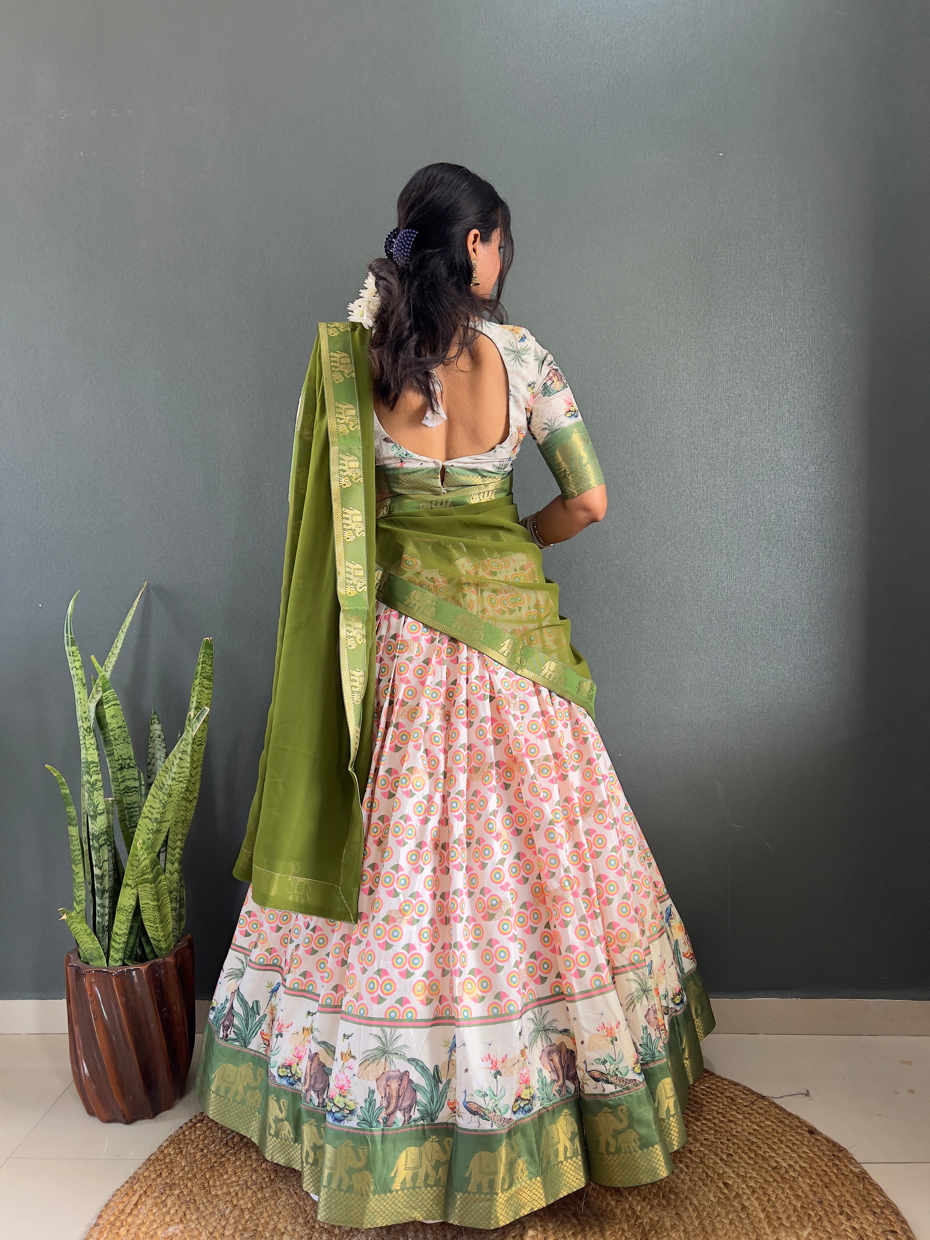 Beautiful Patola And Gorgeous Border Work Lehega With Unstitched Blouse and Dupatta