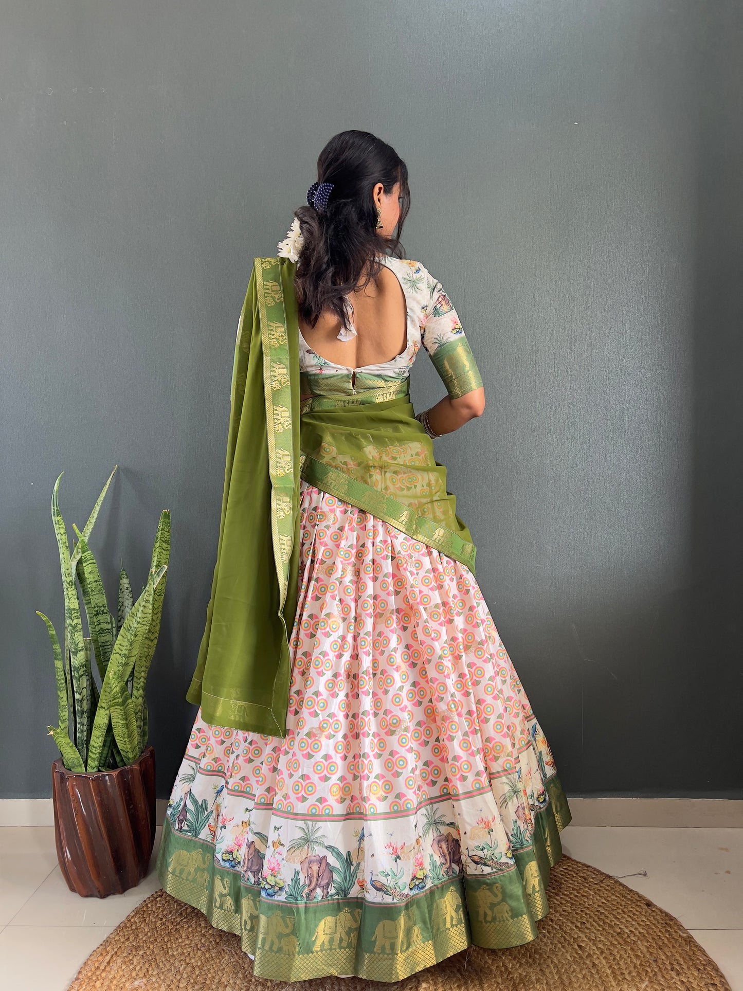 Beautiful Patola And Gorgeous Border Work Lehega With Unstitched Blouse and Dupatta