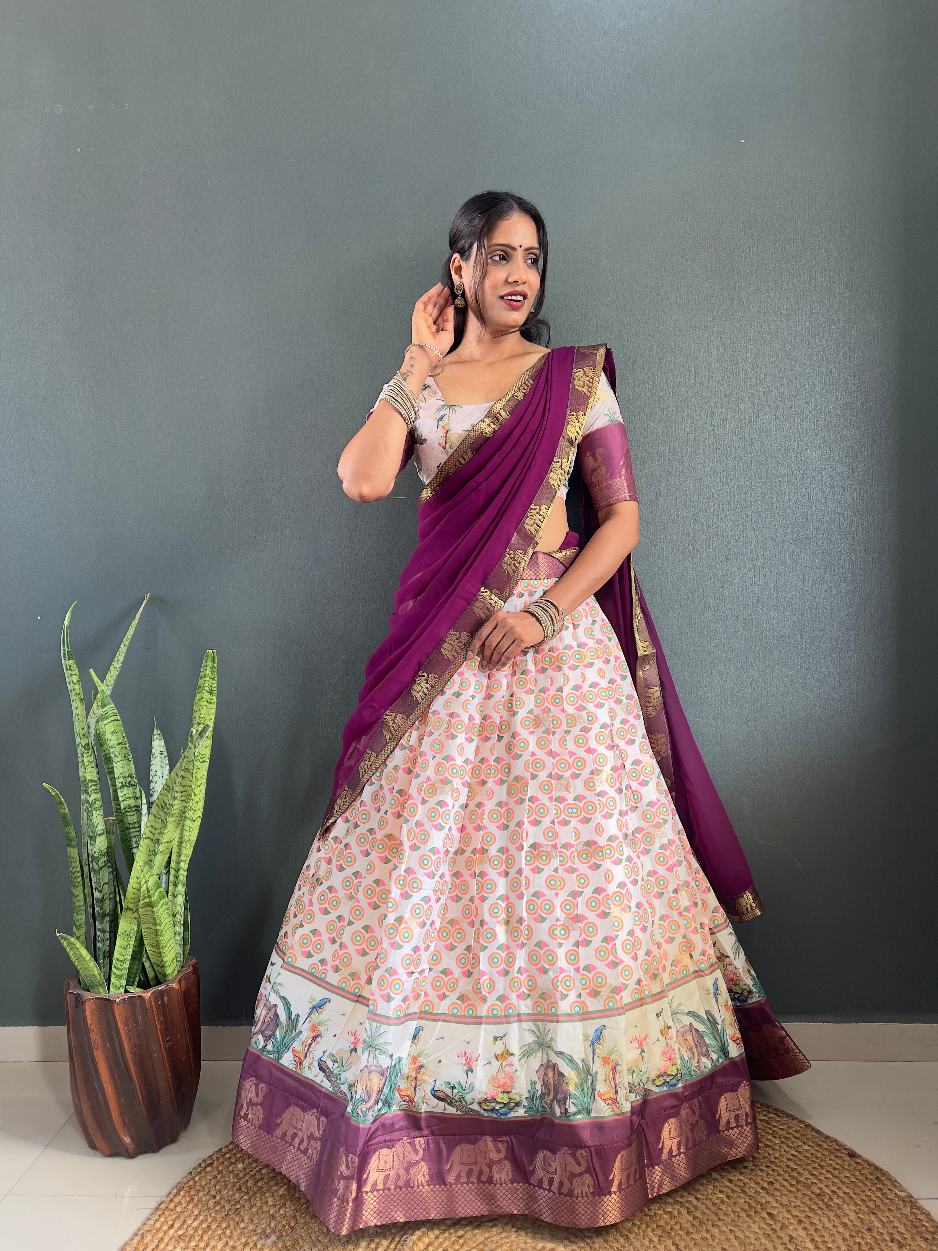 Beautiful Patola And Gorgeous Border Work Lehega With Unstitched Blouse and Dupatta