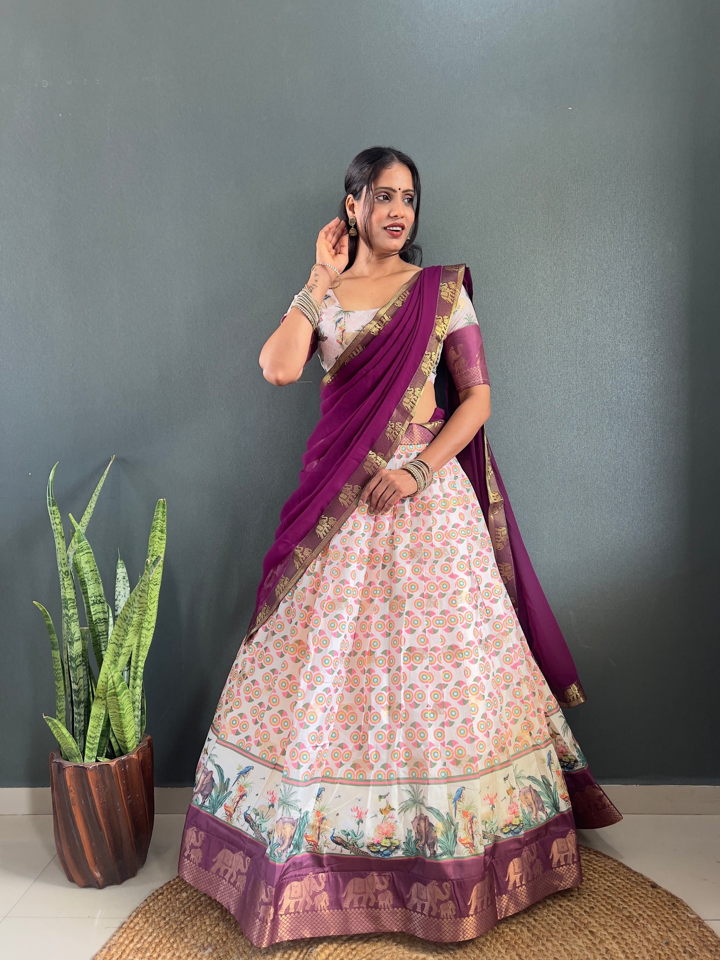 Beautiful Patola And Gorgeous Border Work Lehega With Unstitched Blouse and Dupatta