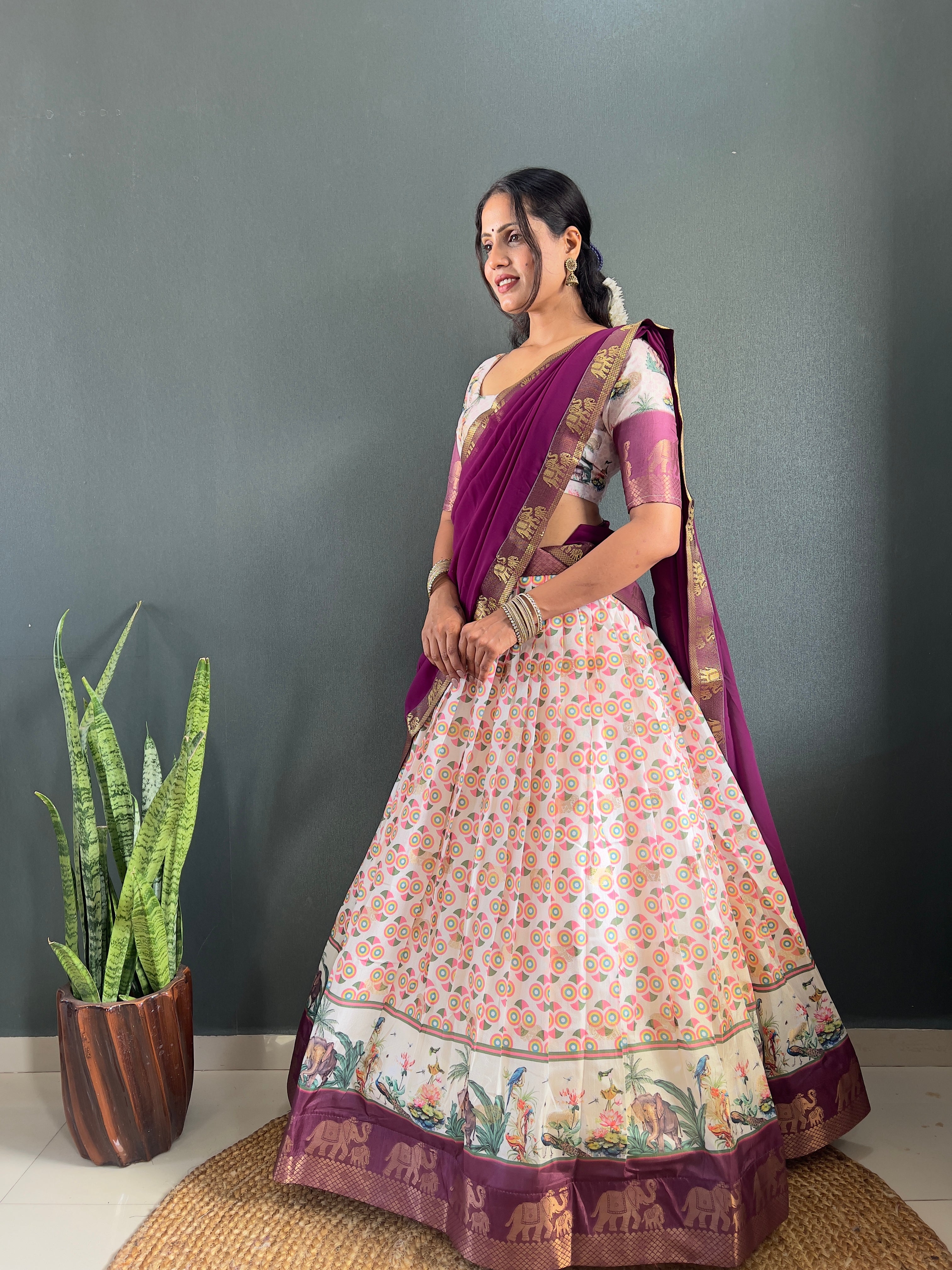 Beautiful Patola And Gorgeous Border Work Lehega With Unstitched Blouse and Dupatta