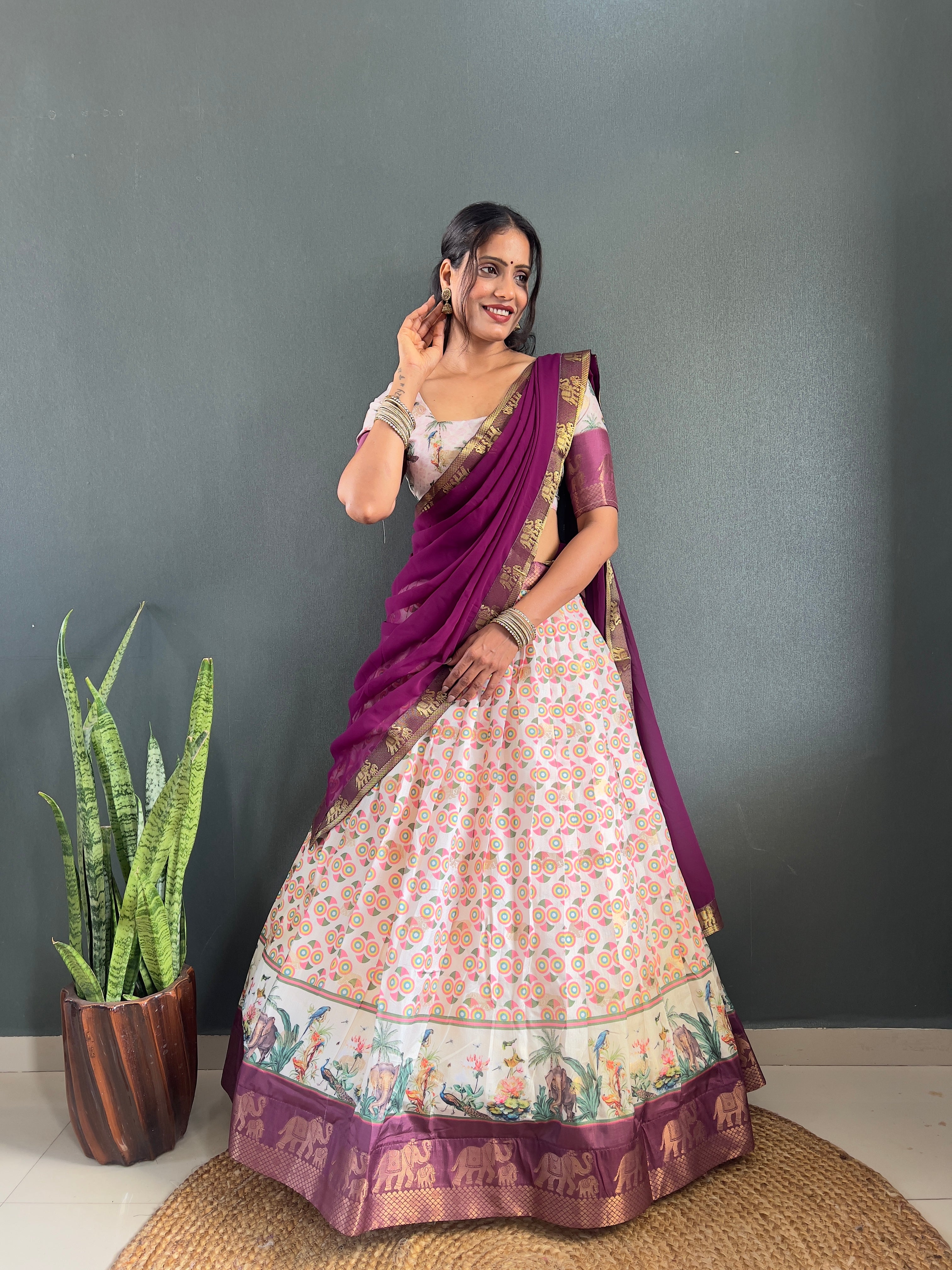 Beautiful Patola And Gorgeous Border Work Lehega With Unstitched Blouse and Dupatta