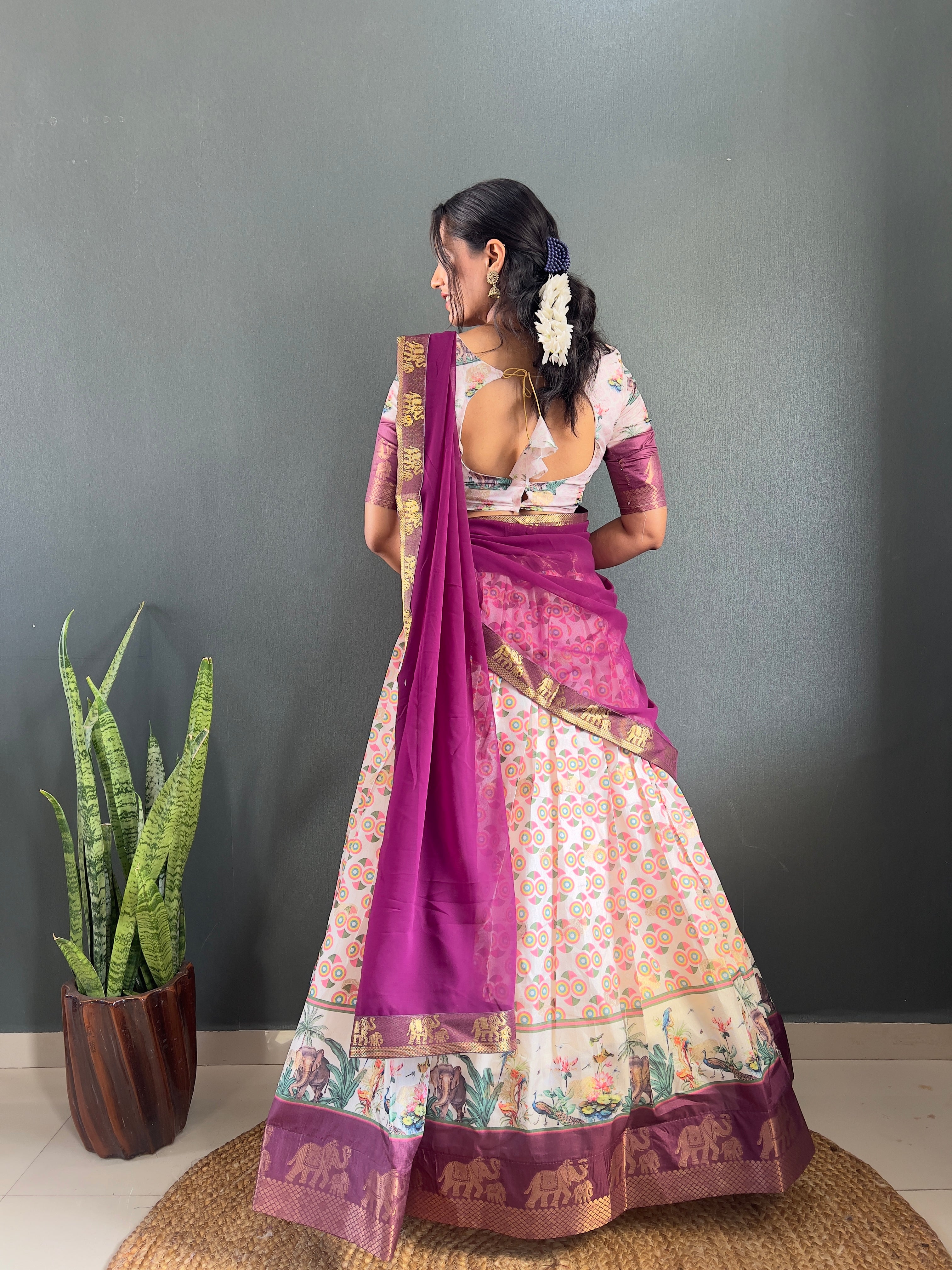 Beautiful Patola And Gorgeous Border Work Lehega With Unstitched Blouse and Dupatta